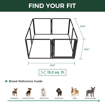 FXW AuraSpace Pro Acrylic Indoor Dog Playpen, Heavy-Duty with Metal Frame, 24" Height 8 Panels for Puppies & Small Dogs, Black│Patented