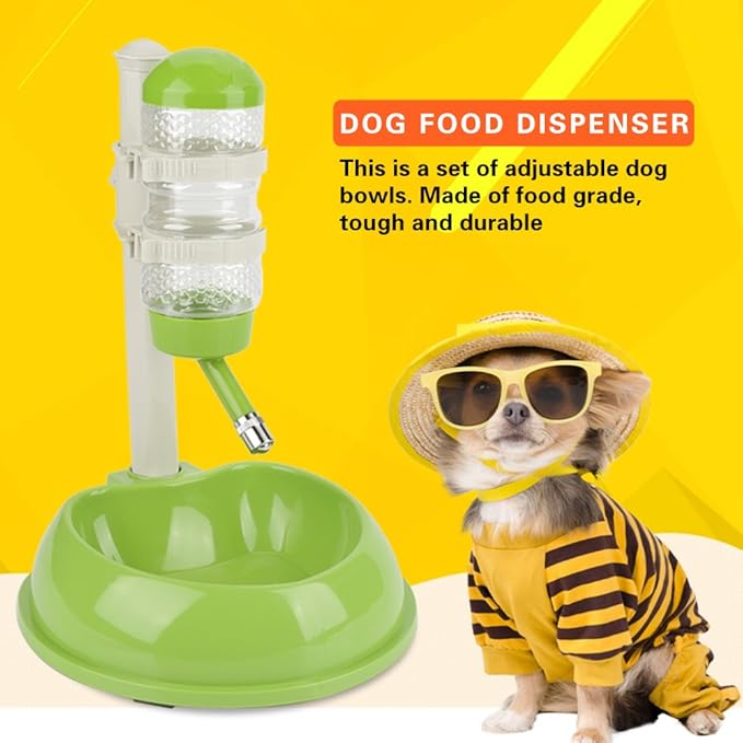 EVTSCAN Dog Food Dispenser, Adjustable Dog Bowl Food Dispenser Drinking Bowl Feeder for Pets Cats Dogs(Green)