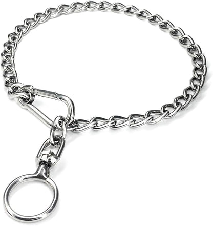 304 Stainless Steel Metal Chew Proof Dog Collar and Leash Extension - Anti Winding, Training and Walking (Small: 18in x 2.5mm, Neck Max 16in)
