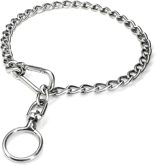 304 Stainless Steel Metal Chew Proof Dog Collar and Leash Extension - Anti Winding, Training and Walking (Small: 18in x 2.5mm, Neck Max 16in)