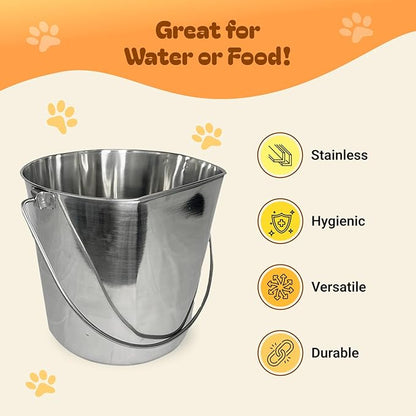 Advance Pet Products 2 Quart Heavy Duty Stainless Steel Flat Side Bucket | Durable Food & Water Pail for Dogs, Cats, Kennels, Cages and Critter Crates | Multi-Purpose Bucket