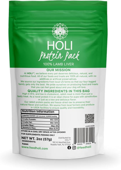 HOLI Rabbit Dog Food Topper – Freeze Dried Rabbit Dog Topper for Dry Food – Single Ingredient, Human-Grade Meal Topper for Picky Dogs – Grain Free & All Natural - 2oz