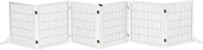 Wooden Dog Gate, 170" Freestanding Pet Gate, 6-Panel Foldable Dog Safety Barrier with 2 Support Feet for House Doorway Stairs, Small and Medium Dogs, White