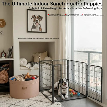 Portable Dog Crates & Playpen, 32'' Metal Pet Pen for Small/Medium Dogs, Indoor/Outdoor, Easy-Carry Straps, Rustproof, One Door