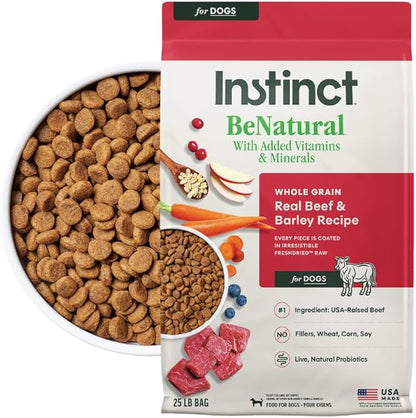 Instinct BeNatural, Natural Dry Dog Food, Raw Coated Kibble, Whole Grain - Real Beef & Barley, 25 lb. Bag