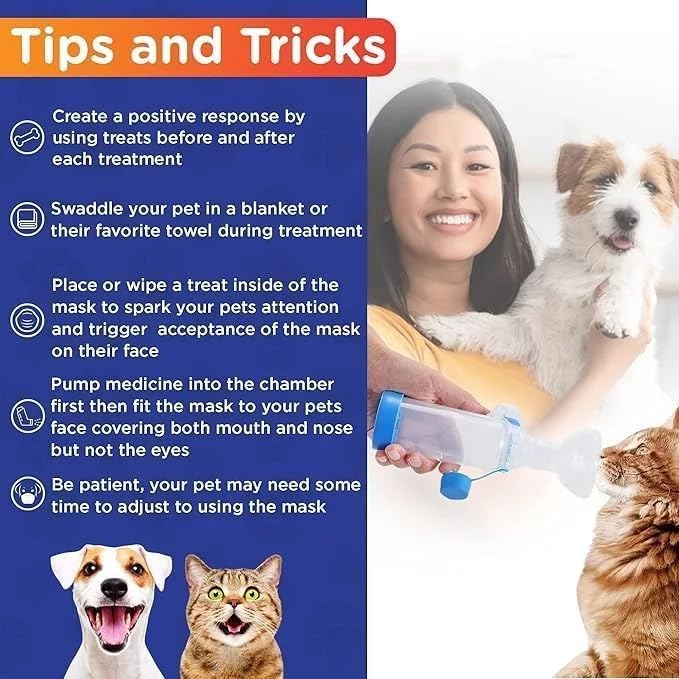 Pet Inhaler Spacer with Two Face Mask, Handheld Aerochamber for Dogs and Cats, Aero Chamber with Mask for Dogs and Cats, Dog and Cat Inhaler Spacer, Comfortable Face Mask (for Cats & Dogs Small)