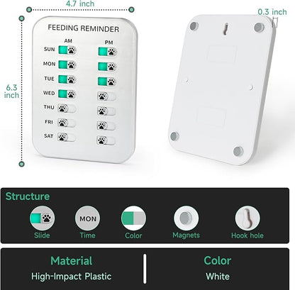 YAUYIK Dog Feeding Reminder, Magnetic OR Double Sided Adhesive Application, AM/PM Daily Chart Signs, Helps You Track Pets Feeding & Medication, Easy to Use on Fridge, Wall, Food Storage Bin (Silver)