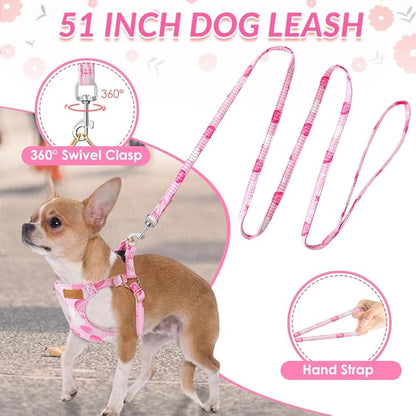 Lukovee Puppy Harness and Leash Set, No Pull Lightweight Soft Suede Adjustable Pet Harness Vest with Snap Buckle for Puppy Small and Medium Size Dog (Pink Strawberry, XS)