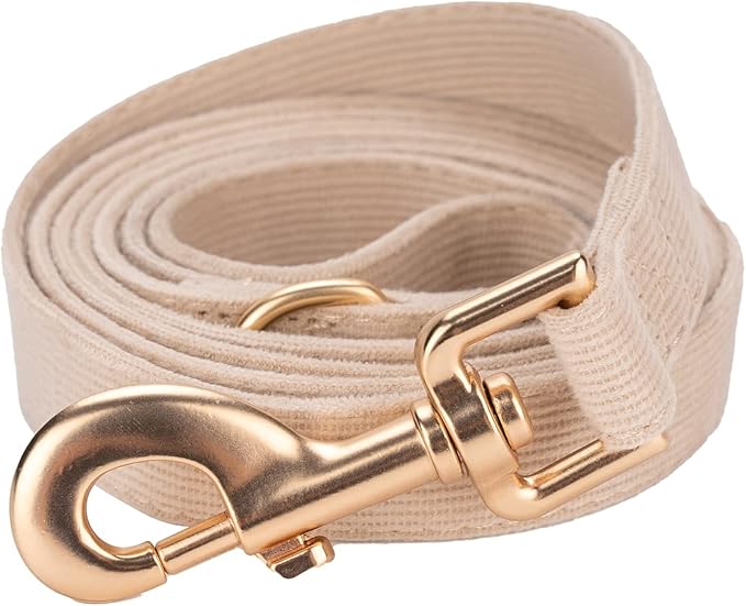Soft Cotton Dog Leash, 5 Ft Heavy Duty Corduroy Dog Leashes with Gold Metal Hook for Small Medium Large Dogs,Medium,White