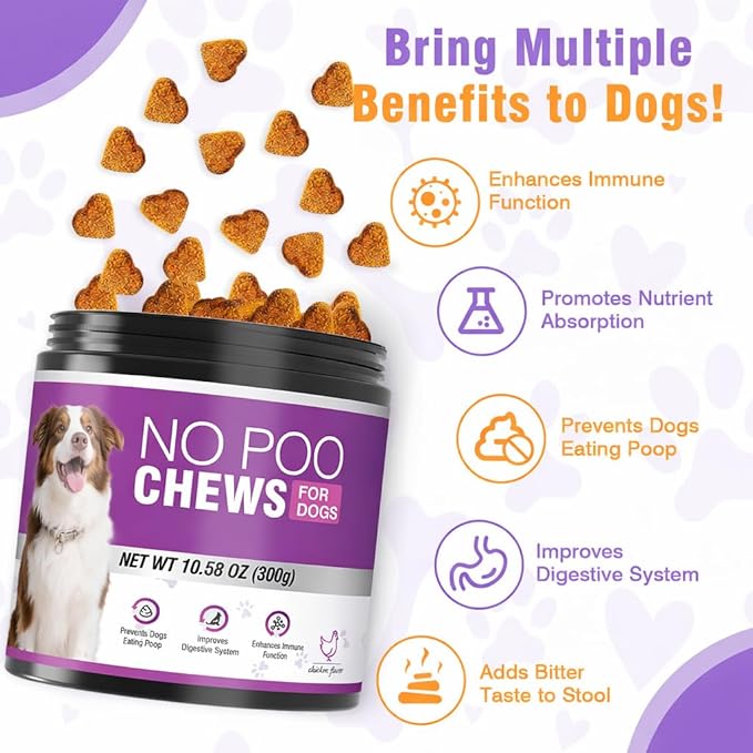 300 Chews No Poo Chews-No Poop Eating Deterrent for Dog-Coprophagia Deterrent for Dogs-Prevent Stop Dogs from Eating Poop Supplement with Digestive Enzymes&Probiotics-Breath Freshener-Chicken