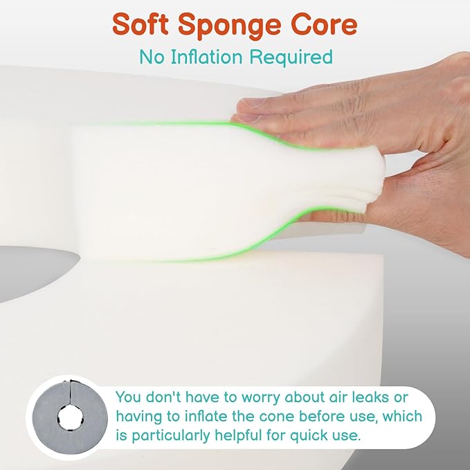 Sponge Dog Cone After Surgery, No Inflation Required Dog Donut Collar to Stop Licking, Inflatable Cone Alternatives for Large Pets, Soft Recovery Collar with Protective Shield (Grey, L)