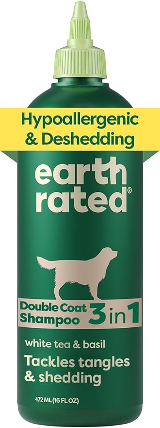 Earth Rated Deshedding Dog Shampoo, Hypoallergenic 3-in-1, Shampoo & Conditioner for Dogs & Puppies, Deodorizing, 98.5% Natural Origin Ingredients, 16 oz
