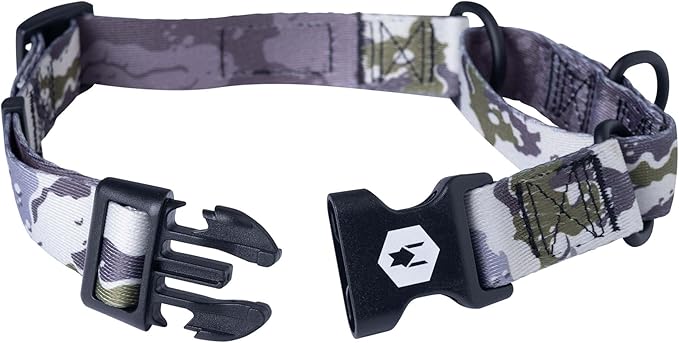 Wolfgang Heavy Duty Martingale Dog Collar with Quick Release Nylon Buckle for Walking & Training, Hideout Print, Large
