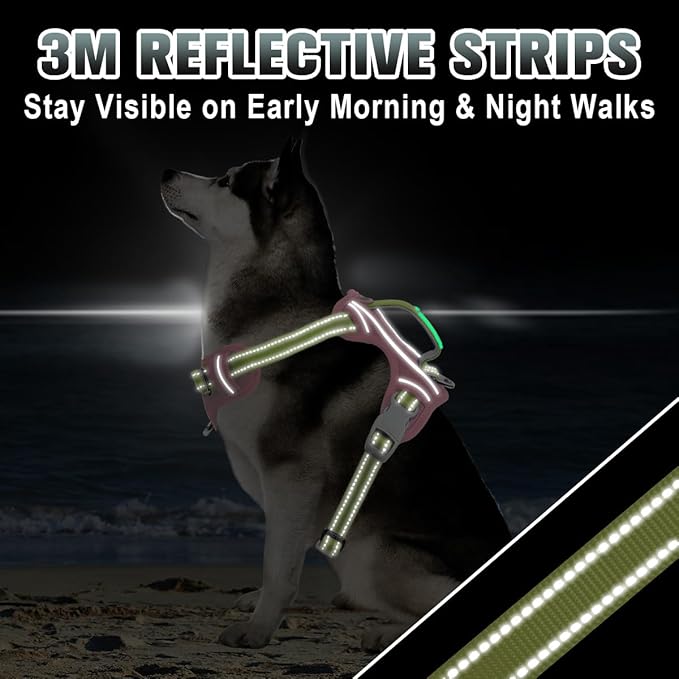 BARKBAY No Pull Dog Harness Large Reflective Dog Harness with Front Clip and Easy Control Handle for Walking Training Running with ID tag Pocket(Baby Pink & Sunlight,M)