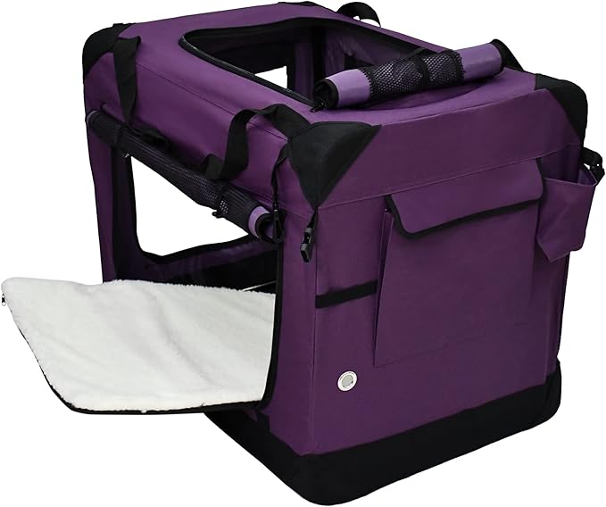 EliteField 4-Door Folding Soft Dog Crate with Curtains, Carrying Bag and Fleece Bed (2 Year Warranty), Indoor & Outdoor Pet Home (36" L x 24" W x 28" H, Purple+4 Door Curtains)