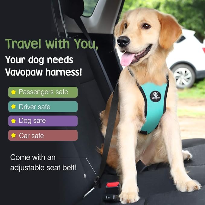 VavoPaw Dog Seat Belt, Safety Vest Dog Car Harness with Adjustable Buckle Dog Seat Belt for Vehicle Nylon Pet Safety Seat Belts Heavy Duty(M, Blue)