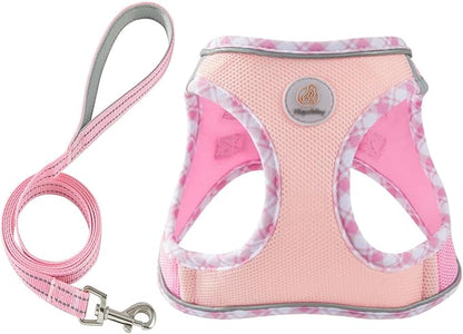 Hipubby Dog Harness Small Sized and Leash Set, No Pull Soft Mesh Puppy Vest, Reflective Breathable Lightweight Pet Harness, Harness for Small Medium Dogs and Cats - Light Pink S