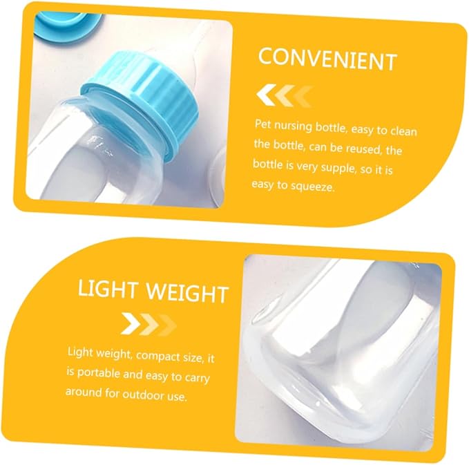 Levemolo 2pcs Cat Milk Bottle for Newborn Kittens and Puppies Manual Feeder with Silicone Nipple Safe and Odorless Small Pet Feeding Bottles for Hand-Feeding and Controlling Food Intake