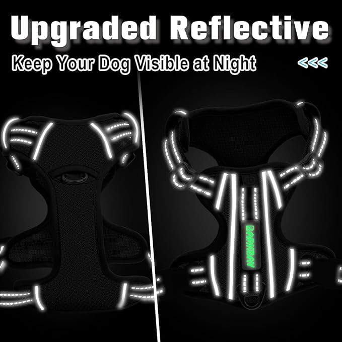 BARKBAY Dog Harness No Pull with ID Tag Pocket - Heavy Duty, Reflective, Easy Control for Large Dogs(Black,L)