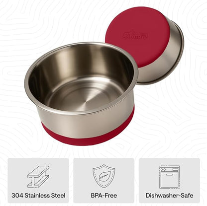 GORILLA GRIP Dog Bowls, Food Grade 304 Stainless Steel, Holds 8 Cups Each (64 fl oz) Food and Water Bowl for Feeding Dogs and Cats, Dishwasher Safe, Rust Resistant, BPA Free Rubber Base Set of 2 Red