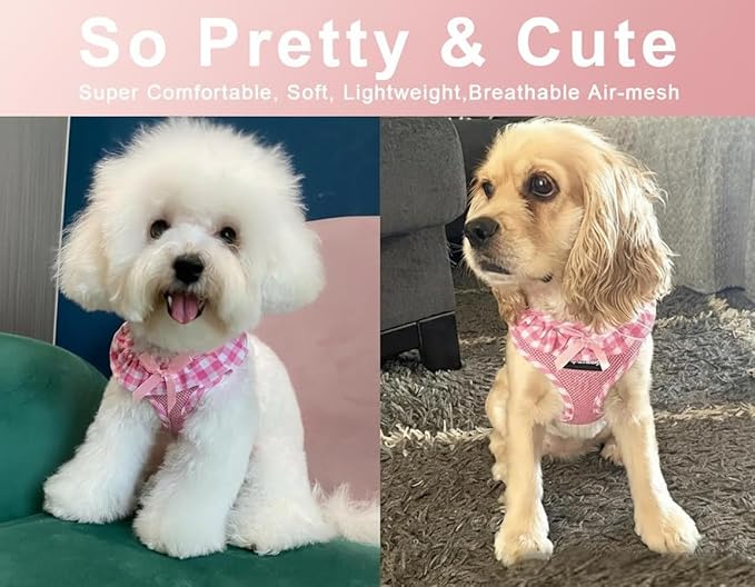 SuperBuddy Upgraded Soft Mesh Dog Harness, Super Breathable Lightweight Pet Harnesses for Puppy Dogs Outdoor Walking, Pink Dog Harness -Large