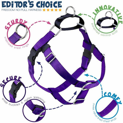 2 Hounds Design Freedom No Pull Dog Harness, Adjustable Harness, Easy Walking & Comfortable Control, Fits Small, Medium & Large Dogs, Solid Colors, Made in USA, 5/8" MD, Purple