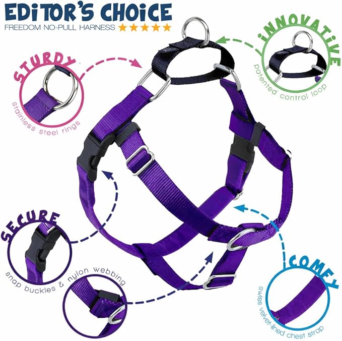 2 Hounds Design Freedom No Pull Dog Harness, Adjustable Harness, Easy Walking & Comfortable Control, Fits Small, Medium & Large Dogs, Solid Colors, Made in USA, 1" LG, Purple