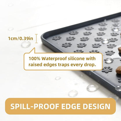 Silicone Dog Food Mat, 100% Waterproof Pet Feeding Mat with Raised Edge, Non-Slip Bowl Placemat for Cats & Dogs, Pets Accessories, 23.6” x 15.9”