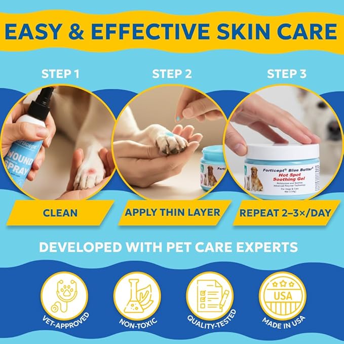 Forticept Dog Wound Care Blue Butter Gel, Hot Spot Treatment for Dogs, Itch Relief, Moisturizing, Prevents Infection, Scratches & Skin Ulcers, Cracked Paw Pads Gel, 3 Ounces (3 OZ)