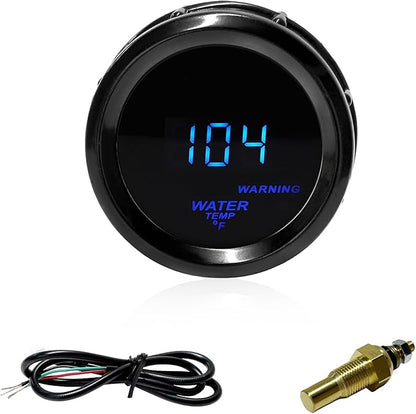 2" 52mm Water Temperature Gauge, 104-302℉ Water Temp Thermometer Meter Kit with Sensor Adapter, DC12V LED Display Fahrenheit & Celsius Temp Gauge for Car Truck RV Marine Boat