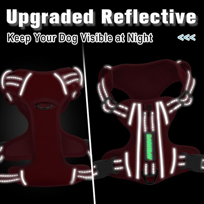 BARKBAY Dog Harness No Pull with ID Tag Pocket - Heavy Duty, Reflective, Easy Control for Large Dogs(Red,XS)