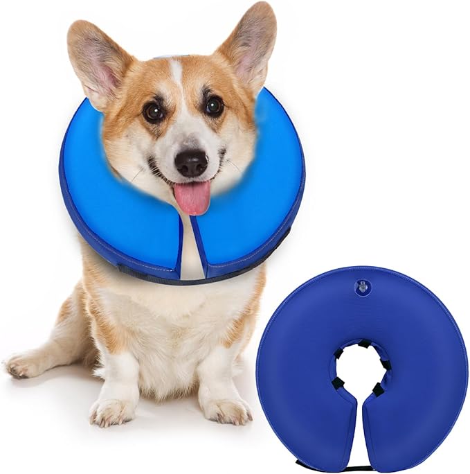 MIDOG Soft Inflatable Dog Cone, Donut E-Collar Alternative for After Surgery, Prevents Licking, Allowing Normal Eating & Vision,Comfortable Recovery Collar for Small Medium Large Dogs&Cats,PinkBlue-S