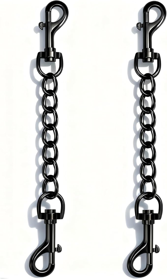 2 PCS Dog Collar Metal Safety Clip, Harness Collar Leash Chain Connector, Heavy Duty Double End Spring Backup Buckle Clasp, Escape-Proof Safety Accessory (Medium, Black)