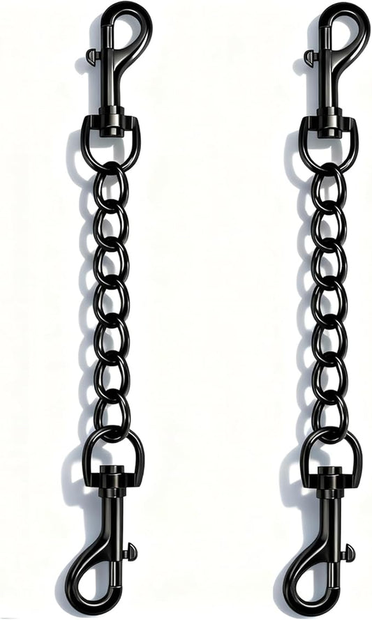 2 PCS Dog Collar Metal Safety Clip, Harness Collar Leash Chain Connector, Heavy Duty Double End Spring Backup Buckle Clasp, Escape-Proof Safety Accessory (Medium, Black)