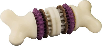 PetSafe Busy Buddy Bristle Bone - Chew Toy for Dogs - Boredom Relief & Dental Care - Durable Nylon Build with Rubber Nubs - Includes Treat Ring Refills - Dishwasher Safe Design