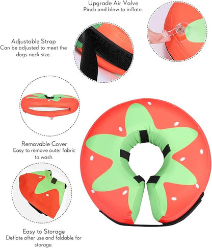 MIDOG Soft Inflatable Dog Cone,Donut E-Collar Alternative for After Surgery, Prevents Licking,Allowing Normal Eating & Vision,Comfortable Recovery Collar for Small Medium Large Dogs&Cats,Strawberry-L+