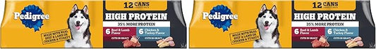 Pedigree High Protein Wet Dog Food,Adult Soft Canned Dog Food Variety Pack,13.2 oz Cans,12 Count (Pack of 2)