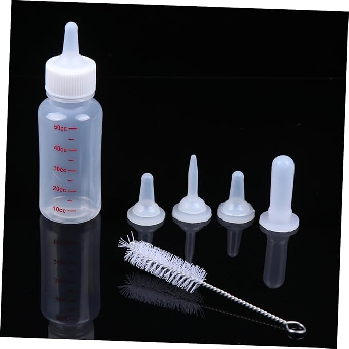 BESPORTBLE 4 Pack Pet Nursing Bottles for Small Animals 50ml Dog Cat Feeding Bottles 3 Sizes Nipples Cleaning Brush Kitten Milk Feeder