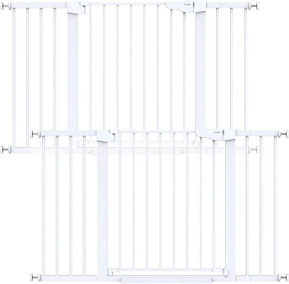 Cumbor 2 Pack 29.7-51.5" Extra Wide Baby Gate for Stairs, Easy Walk Through Dog Gates for Doorways, Pressure Mounted Pet Gate Indoor, Safety Auto-Close Child Gate for Kids with 4 Wall Cups, White