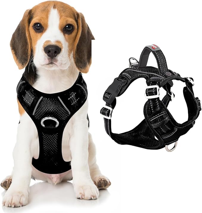 BARKBAY Dog Harness No Pull with ID Tag Pocket - Heavy Duty, Reflective, Easy Control for Large Dogs(Black,M)