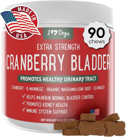 iHeartDogs Extra Strength Urinary, Bladder, & Kidney Support for Dogs – Cranberry, D-Mannose & Echinacea Helps Maintain Urinary Tract Health, Strengthens Weak & Incontinent Bladder