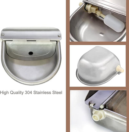 Automatic Water Bowl 304 Stainless Steel Pet Water Dispenser Dog Feeder Waterer for Large Dogs with 40" Steel Hose, 2 Float Valve, Copper Connector Adapter, 2 Bolts (Without Drainage Hole)