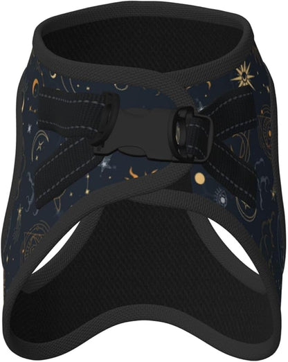 Dog Harness and Leash Set with Celestial Moon Star Pattern, Breathable Mesh Vest with Reflective Strips, Adjustable No Pull Pet Harness for Small Dogs and Cats Medium