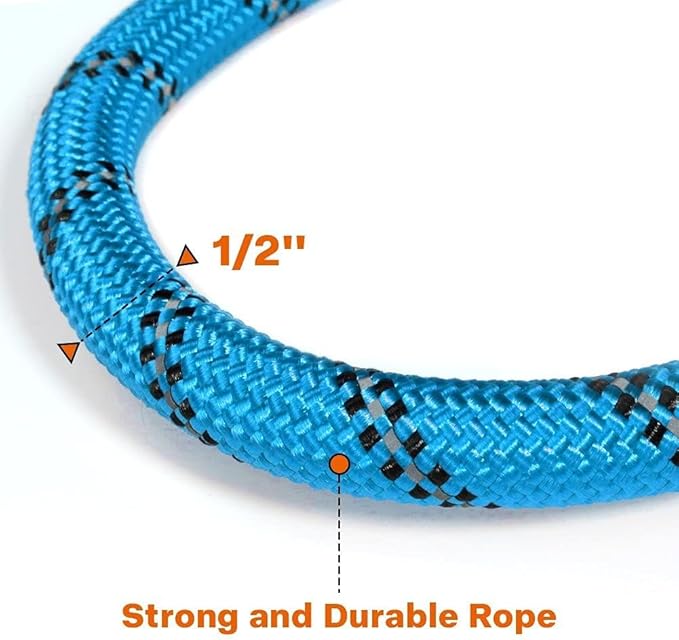 Taglory Rope Dog Leash 4 FT with Comfortable Padded Handle, Highly Reflective Threads Leash and Anti-Tangle Clip for Walking Medium Large Dogs, 1/2 inch, Blue