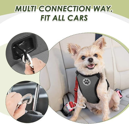 SlowTon Dog Seatbelt, 2 Pack Dog Seat Belt Car Leash Adjustable Elastic Bungee Buffer Heavy Duty Nylon Reflective Pet Safety Tether Connect to Dog Harness for Travel Riding in Vehicle (Daul Clip, R)