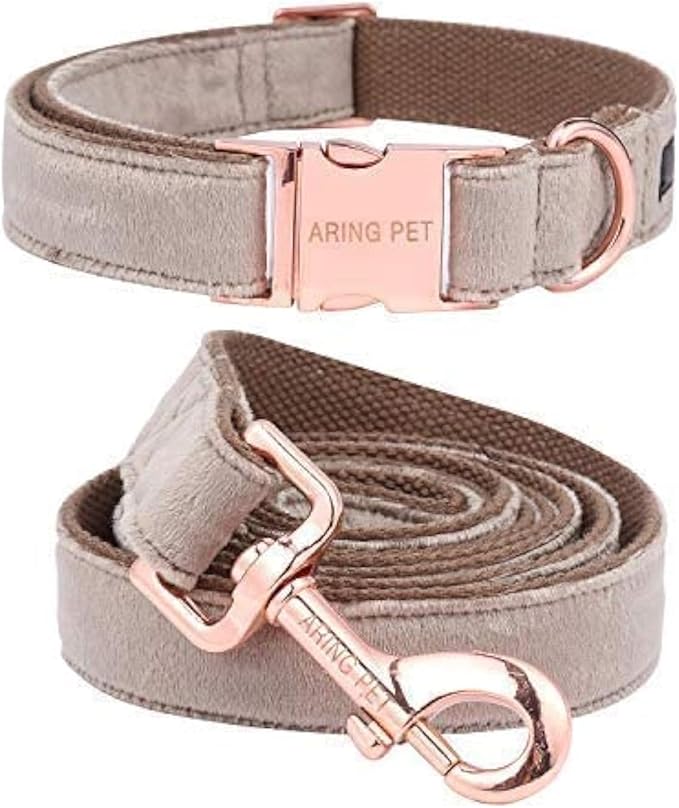 ARING PET Dog Collar and Leash, Velvet Dog Collar and Leash Set, Soft & Comfy, Adjustable Collars for Dogs