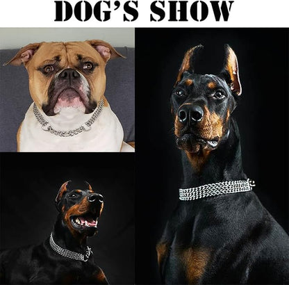 Silver Dog Chain Collar, Double Row Martingale Chain Dog Collars, Chew Proof Metal Cuban Link Dog Collar Adjustable for Small Medium Large Breed Dogs (2 Row, S)