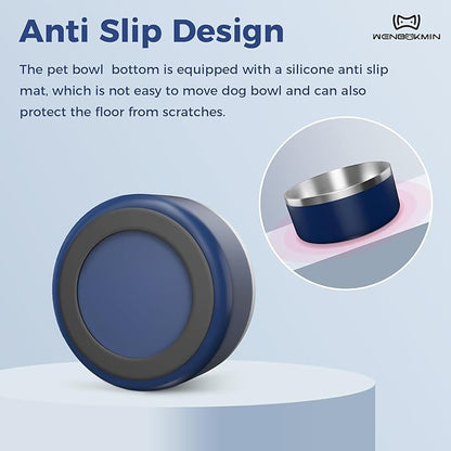 WENBOKMIN Dog Bowl, Stainless Steel Dog Food and Water Bowl with Non Slip Quiet Bottom, Easy to Clean, Dishwasher Safe, 64oz, Blue