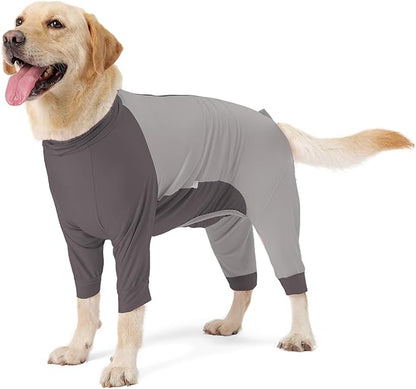 Dog Recovery Suit for Surgery Dog Onesie for Female and Male E-Collar Alternative Anti Shedding Pajamas Long Sleeve Claming Bodysuit Gray L