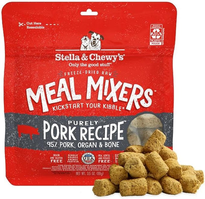 Stella & Chewy's Freeze-Dried Raw Pork Meal Mixers- Dog Food Topper and Mixer - Made with 95% Farm-Raised Pork, Organs & Bone - Perfect for Picky Eaters - Grain-Free - 18 oz